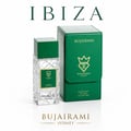 Bujairami Ibiza by Bujairami 100ml Extrait de Parfum — Clear faceted glass bottle with green cap and label next to a green