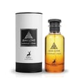 Maison Alhambra Jean Lowe Summer Vibes 100ml Alhambra — A perfume bottle with a gradient of yellow to orange to red liquid, set against a bright yellow box and a white cylindrical case. | Maison Alhambra Jean Lowe Summer Vibes 100ml Alhambra — Botol minyak wangi dengan cecair gradien dari kuning ke jingga ke merah