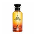 Maison Alhambra Jean Lowe Summer Vibes 100ml Alhambra — A perfume bottle with a gradient of yellow to orange to red liquid, set against a bright yellow box and a white cylindrical case. | Maison Alhambra Jean Lowe Summer Vibes 100ml Alhambra — Botol minyak wangi dengan cecair gradien dari kuning ke jingga ke merah