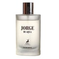 Maison Alhambra Jorge Di Profumo Aqua — A white box and a frosted glass bottle of Jorge Di Profumo Aqua perfume, with a deer logo on both. | Maison Alhambra Jorge Di Profumo Aqua — Kotak putih dan botol kaca beku minyak wangi Jorge Di Profumo Aqua, dengan logo rusa pada kedua-duanya.