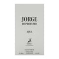 Maison Alhambra Jorge Di Profumo Aqua — A white box and a frosted glass bottle of Jorge Di Profumo Aqua perfume, with a deer logo on both. | Maison Alhambra Jorge Di Profumo Aqua — Kotak putih dan botol kaca beku minyak wangi Jorge Di Profumo Aqua, dengan logo rusa pada kedua-duanya.