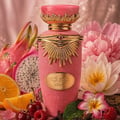 Lattafa Jouri Lattafa Women 100ml EDP — Pink perfume bottle with gold accents and a matching pink box, featuring sunburst design and Arabic script.