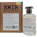 Paris Corner Just Bergamot Emir Factory Edition Man 100ml — A brown cardboard box with product details and a clear glass perfume bottle with a silver cap, both featuring the "EMIR factory edition" branding. | Paris Corner Just Bergamot Emir Factory Edition Man 100ml — Kotak kadbod coklat dengan butiran produk dan