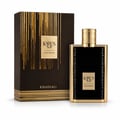 Khadlaj Karus Gold Absolu by Khadlaj 100ml EDP Unisex — Black ribbed bottle with gold accents and cap, next to its dark brown box with gold vertical lines and a gold label.