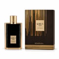 Khadlaj Karus Gold Absolu by Khadlaj 100ml EDP Unisex — Black ribbed bottle with gold accents and cap, next to its dark brown box with gold vertical lines and a gold label.