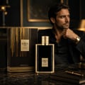 Khadlaj Karus Gold Absolu by Khadlaj 100ml EDP Unisex — Black ribbed bottle with gold accents and cap, next to its dark brown box with gold vertical lines and a gold label.