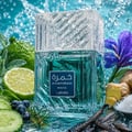 Lattafa Khamrah Waha Lattafa Perfumes 100ml EDP — Blue marbled box with white frame and Arabic text Khamrah