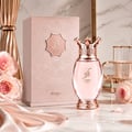 Zimaya Kibria Glory — Rose gold perfume bottle with crown cap and matching textured box, both featuring embossed Arabic script and 'KIBRIA GLORY' text.