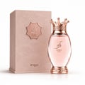 Zimaya Kibria Glory — Rose gold perfume bottle with crown cap and matching textured box, both featuring embossed Arabic script and 'KIBRIA GLORY' text.