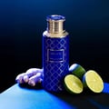 Maison Asrar Legacy by Maison Asrar 100ml EDP Unisex — Blue cylindrical box and matching perfume bottle with gold accents and intricate geometric pattern