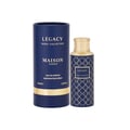 Maison Asrar Legacy by Maison Asrar 100ml EDP Unisex — Blue cylindrical box and matching perfume bottle with gold accents and intricate geometric pattern