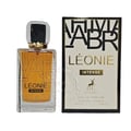 Maison Alhambra Leonie Intense by Maison Alhambra 100ml — A perfume box and bottle are shown side-by-side against a white background. The box has black and gold lettering and a deer logo. The bottle is clear glass with gold lettering and a gold and black cap. | Maison Alhambra Leonie Intense by Maison Alhambra 100ml —