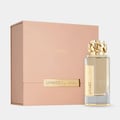 Afnan Lynked Forever by Afnan 100ml Eau De Parfum — A gold-capped perfume bottle stands next to its rose gold box with