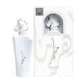 Lattafa Maahir Honor 100ml by Lattafa — White perfume box with a sculpted white horse head in an arched niche, Arabic calligraphy design, and brand text. | Kotak minyak wangi putih dengan kepala kuda putih berukir dalam niche melengkung, reka bentuk kaligrafi Arab, dan teks jenama.