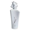 Lattafa Maahir Honor 100ml by Lattafa — White perfume box with a sculpted white horse head in an arched niche, Arabic calligraphy design, and brand text. | Kotak minyak wangi putih dengan kepala kuda putih berukir dalam niche melengkung, reka bentuk kaligrafi Arab, dan teks jenama.