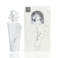 Lattafa Maahir Honor 100ml by Lattafa — White perfume box with a sculpted white horse head in an arched niche, Arabic calligraphy design, and brand text. | Kotak minyak wangi putih dengan kepala kuda putih berukir dalam niche melengkung, reka bentuk kaligrafi Arab, dan teks jenama.