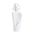 Lattafa Maahir Honor 100ml by Lattafa — White perfume box with a sculpted white horse head in an arched niche, Arabic calligraphy design, and brand text. | Kotak minyak wangi putih dengan kepala kuda putih berukir dalam niche melengkung, reka bentuk kaligrafi Arab, dan teks jenama.