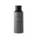 Maison Asrar Majesty by Maison Asrar 100ml EDP Unisex — A grey bottle with a repeating black quatrefoil pattern and a black textured cap, featuring a black label with 'MAJESTY' and 'ROYAL COLLECTION' text.