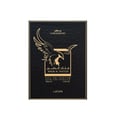 Lattafa Malik Al Tayoor Concentrated 100ml — Black perfume bottle and its black textured box with a golden eagle emblem and Arabic text, set against a white background. | Lattafa Malik Al Tayoor Concentrated 100ml — Botol minyak wangi hitam dan kotaknya yang bertekstur hitam dengan lambang helang emas dan teks Arab