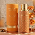 Maison Asrar Monarch by Maison Asrar 100ml EDP Unisex — Orange bottle with gold geometric pattern and gold fluted cap, featuring a central label with 'MONARCH ROYAL COLLECTION'.