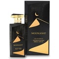 Gulf Orchid Moonlight Eau De Parfum — Black bottle with gold desert dunes and crescent moon design, gold cap | Gulf Orchid Moonlight Eau De Parfum — Botol hitam dengan reka bentuk bukit pasir emas dan bulan sabit, penutup emas
