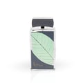 Lattafa Najdia Intense Men Lattafa 100ml EDP — A clear glass perfume bottle with a grey cap and a prominent silver leaf design on the front, placed next to its matching grey and blue box with a similar silver leaf motif.