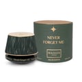 Maison Asrar Never Forget Me by Maison Asrar 90ml EDP Women — Green textured box lid open, revealing a dark bottle with gold accents and textured interior.