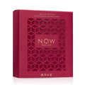 Rave Now Rouge Perfume EDP 100ml by RAVE — A red box with a geometric pattern sits next to an orange perfume bottle with a similar geometric cutout design. | Rave Now Rouge Perfume EDP 100ml by RAVE — Kotak merah dengan corak geometri terletak di sebelah botol minyak wangi oren dengan reka bentuk potongan geometri