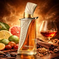 French Avenue Obsidian Eau De Parfum 100ml — A gold and black perfume bottle with ornate gold detailing stands next to its matching black box with gold artistic accents. | French Avenue Obsidian Eau De Parfum 100ml — Botol minyak wangi emas dan hitam dengan perincian emas berukir berdiri di sebelah kotak hitamnya yang