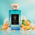 Bujairami Perfect Life — Blue glass perfume bottle with gold cap next to matching blue box with gold logo.