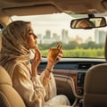 wanita Malaysia berhijab sembur Supremacy Gold dalam kereta