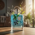 Supremacy In Heaven Afnan perfume lelaki budget Malaysia - Blue perfume bottle with leaves and berries on a wooden table