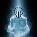 Supremacy In Heaven by Afnan, men perfume bottle surrounded by cold frozen blue aura, icy