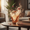 Turathi Brown 100 ml EDP by Afnan – Glass of Tursihi brand drink with decorative elements on a table in a living room setting