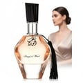 Perfume bottle with a black cap and tassel on a white background