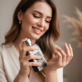Perfume bottle with 'Hayaati' branding on a patterned background