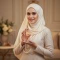 Wanita berhijab Malaysia memegang Heibah, gaya lembut elegan