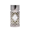 Silver lattice-patterned bottle with a metallic cap on a white background