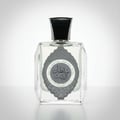 Perfume bottle with a black cap on a white background