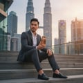 lelaki pegang aoud odyssey di tangga klcc malaysia