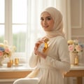 Wanita berhijab Malaysia memegang Afkaar, gaya feminin lembut