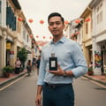 Ameer Al Arab Asdaaf with Malay man at Penang Georgetown heritage street malaysia modern