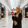 wanita berhijab shopping mall pegang Ameerat Al Arab wanita