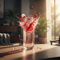 Haruman premium Hayaati Florence Lattafa – Perfume bottle with red berries on a table in a bright room
