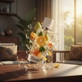 Lattafa Ana Abiyedh 60 ml – Glass perfume bottle with fruit elements on a table in a living room setting
