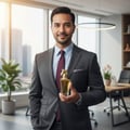 Lelaki Melayu profesional di pejabat dengan Maahir di tangan