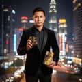 Lelaki Melayu dengan Oud Lail Maleki di Bukit Bintang – suasana malam elegan Malaysia