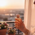 wanita berhijab Malaysia senja pegang Athena EDP