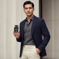 Lelaki Malaysia memegang Dark Door Intense, gaya maskulin elegan