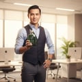 Lelaki Melayu di pejabat memegang Hercules – gaya profesional Malaysia